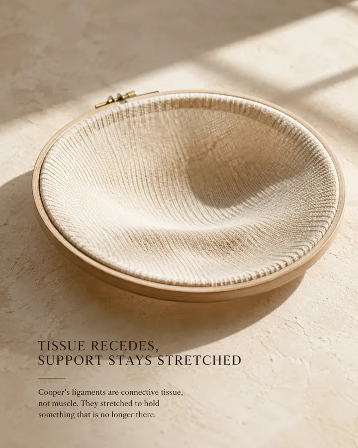 An embroidery hoop holding fabric gone slack in the centre